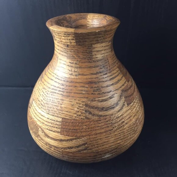 Wood Vase Oak Segmented Hand Turned Handmade 6 Inches - Picture 3 of 8